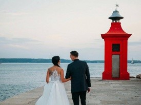 Poročno fotografiranje, mladoporočenca, poroka ob morju