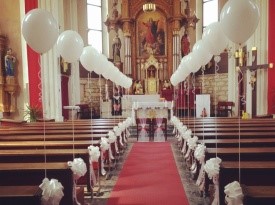 poročna dekoracija, baloni, magic, cerkev