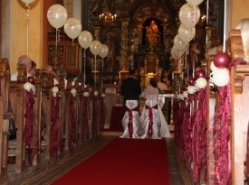 poročna dekoracija, baloni, magic, cerkev