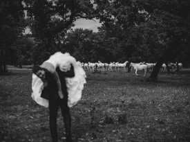 Nasmejana nevesta na poročnem fotografiranju.